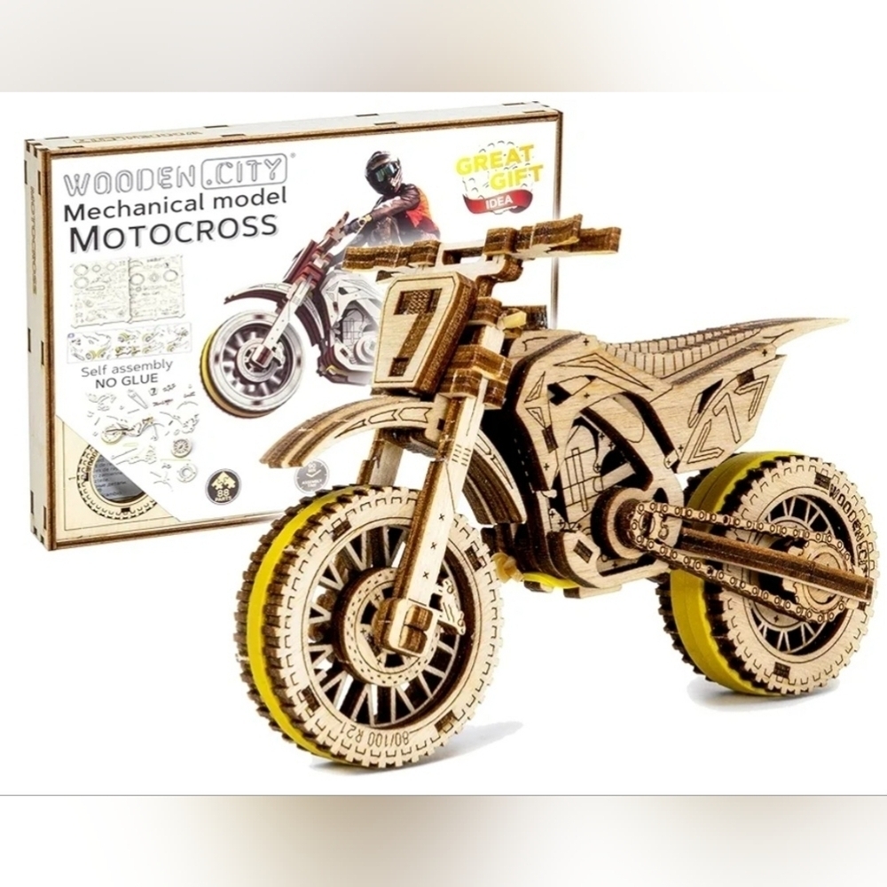 New Wooden City Mechanical 3D Model Motocross Kit - Picture 6 of 6
